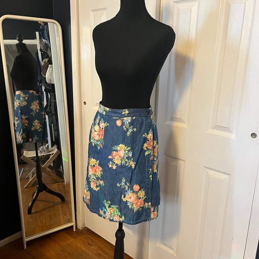 Floral Denim Skirt Skort
